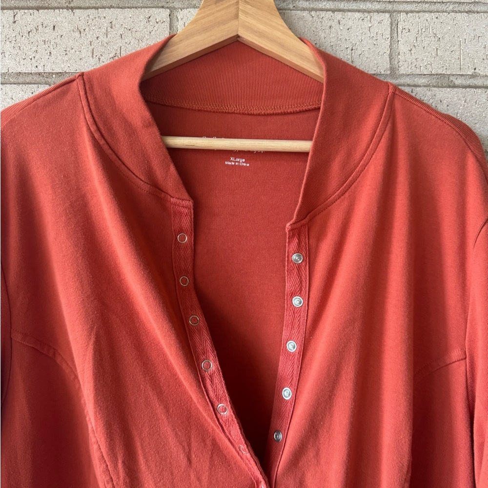 Soft Surroundings Terracotta Knit Long Duster Cardigan | Snap Button Front XL - Picture 3 of 6